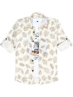 CAVIO - Boys Off White Cotton Shirt with T-shirt
