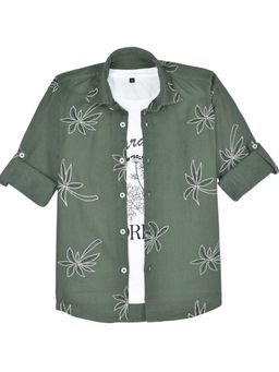 CAVIO - Boys Olive Cotton Shirt with T-shirt