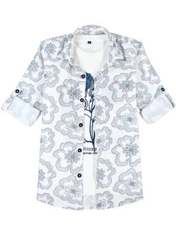 CAVIO - Boys White Cotton Shirt with T-shirt