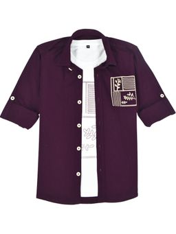 CAVIO - Boys Purple Cotton Shirt with T-shirt