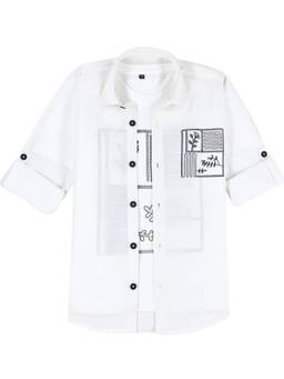 CAVIO - Boys White Cotton Shirt with T-shirt