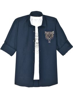 CHARCHIT - Boys Navy Blue Cotton Shirt with T-shirt