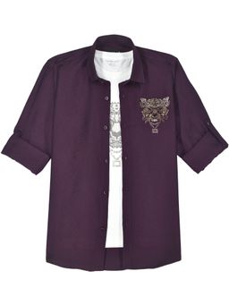 CHARCHIT - Boys Purple Cotton Shirt with T-shirt
