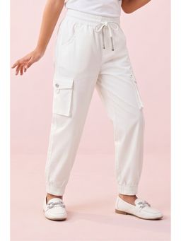 TINY GIRL - Girls White Polyester Joggers