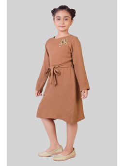 TINY GIRL - Girls Brown Cotton Dress with Belt