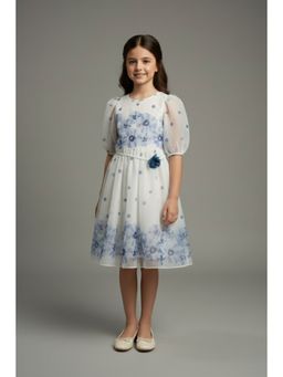 TINY GIRL - Girls White Polyester Dress with Belt
