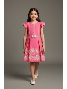 TINY GIRL - Girls Pink Polyester Dress with Belt