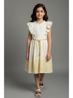 TINY GIRL - Girls Yellow Polyester Dress with Belt