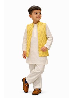 Piccolo Piglet - Boys Ivory Chanderi Nehru Jacket with Kurta and Pyjama