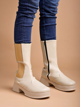 Shoetopia - Girls Smart Cream Long Casual Boots