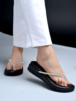 Shoetopia - Girls Embellished Strap Black Flat Sandals