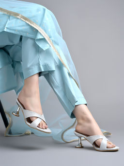 Shoetopia - Girls Embellished Silver Sparkle Block Heels