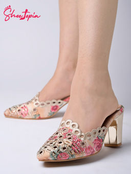 Shoetopia - Girls Multi-Color Golden Mule Heels