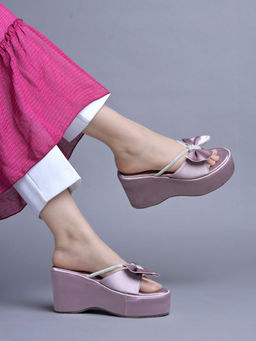 Shoetopia - Girls Embellished Mauve Wedge Heels