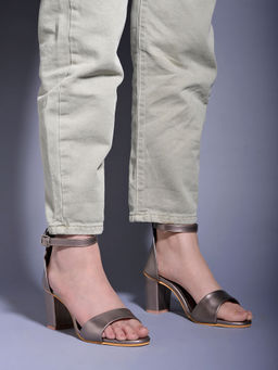 Shoetopia - Stylish Ankle Strap Grey Block Heeled Sandals for Women & Girls