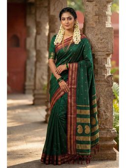 Mysilklove - Women Green Banarasi Woven Saree with Unstitched Blouse