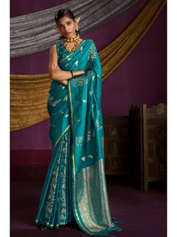 Mysilklove - Women Green Satin Woven Saree with Unstitched Blouse