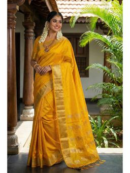 Mysilklove - Women Yellow Banarasi Woven Saree with Unstitched Blouse