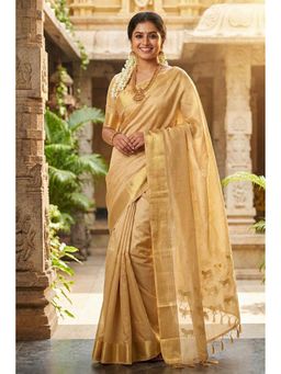 Mysilklove - Women Gold Banarasi Woven Saree with Unstitched Blouse
