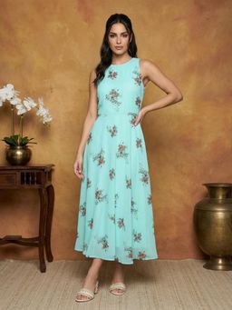 Jompers - Women Blue Georgette Floral Dress