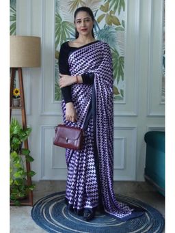 Mysilklove - Women Purple Satin Abstract Saree with Unstitched Blouse