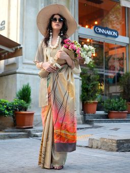 Elora - Women Multi-Color Silk Blend Abstract Saree with Unstitched Blouse