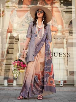 Elora - Women Multi-Color Silk Blend Geometric Saree with Unstitched Blouse