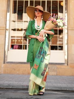 Elora - Women Multi-Color Silk Blend Geometric Saree with Unstitched Blouse