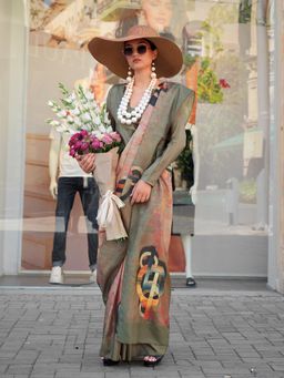 Elora - Women Multi-Color Silk Blend Abstract Saree with Unstitched Blouse