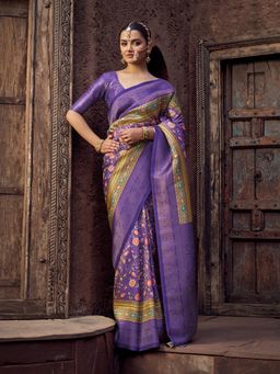 Elora - Women Lavender Silk Blend Woven Saree with Unstitched Blouse