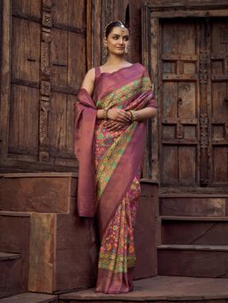Elora - Women Magenta Silk Blend Woven Saree with Unstitched Blouse