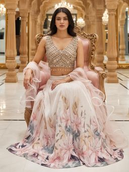 Chhabra 555 - Pink Poly Georgette Embroidered Lehenga with Choli and Dupatta