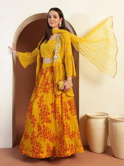 Chhabra 555 - Yellow Poly Georgette Embellished Lehenga Choli with Jacket and Dupatta