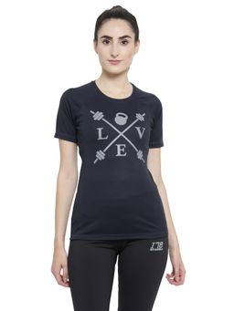 INVINCIBLE - Navy Womens Gym Love Round Neck Workout T-Shirt