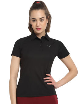 INVINCIBLE - Black Womens Raglan Polo Gym T-Shirt