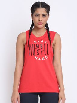 INVINCIBLE - Red Womens Stay Humble Deep Armhole Tank Top