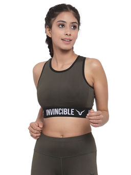INVINCIBLE - Olive Womens Mesh Back Sports Bra