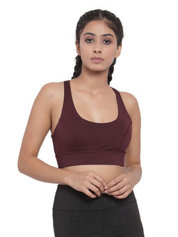 INVINCIBLE - Wine Womens Cross Strap Sports Bra