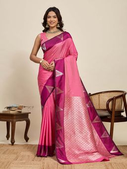 Suha - Pink Woven Soft Art Silk Zari Weaving Saree with Unstitched Blouse