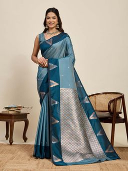 Suha - Teal Woven Soft Art Silk Zari Weaving Saree with Unstitched Blouse