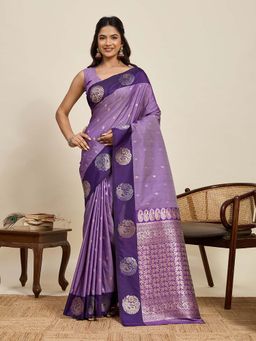 Suha - Purple Paisley Woven Soft Art Silk Zari Saree with Unstitched Blouse