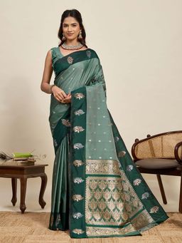 Suha - Green Soft Art Silk Zari Woven Saree with Unstitched Blouse