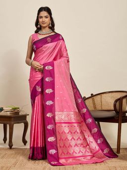 Suha - Pink Soft Art Silk Zari Woven Saree with Unstitched Blouse