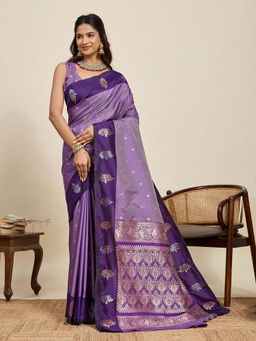 Suha - Purple Soft Art Silk Zari Woven Saree with Unstitched Blouse