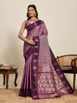 Suha - Wine Soft Art Silk Zari Woven Saree with Unstitched Blouse