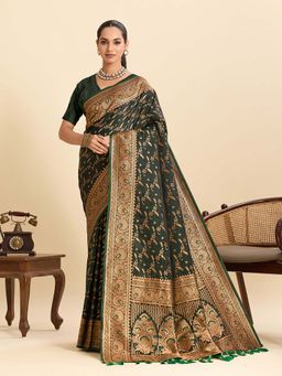 Suha - Green and Gold Soft Art Silk Woven Design Saree with Unstitched Blouse
