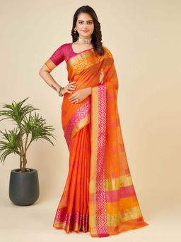 Suha - Orange Cotton Silk Woven Saree with Unstitched Blouse