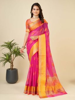 Suha - Pink Cotton Silk Woven Saree with Unstitched Blouse