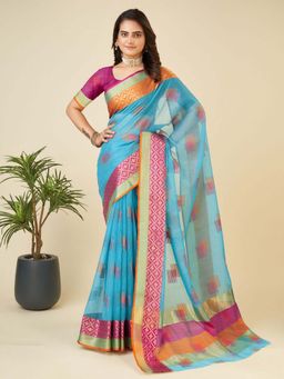 Suha - Sky Blue Cotton Silk Woven Saree with Unstitched Blouse