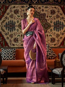 Sareemall - Women Silk Blend Purple Woven Handloom Saree with Unstitched Blouse